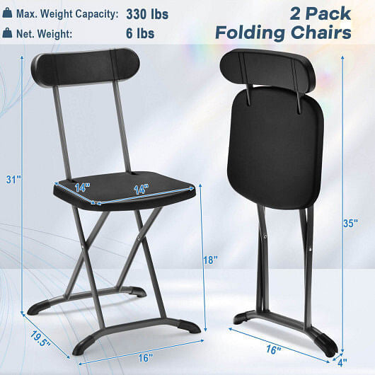 Two piece black outdoor folding chair set with sturdy steel frame and ergonomic backrest — view 6