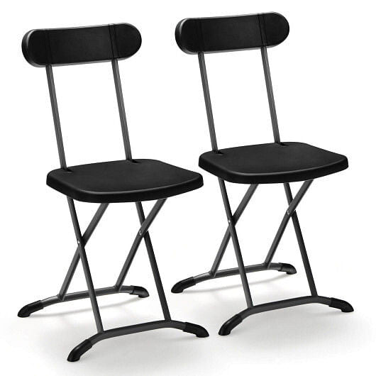 Two piece black outdoor folding chair set with sturdy steel frame and ergonomic backrest