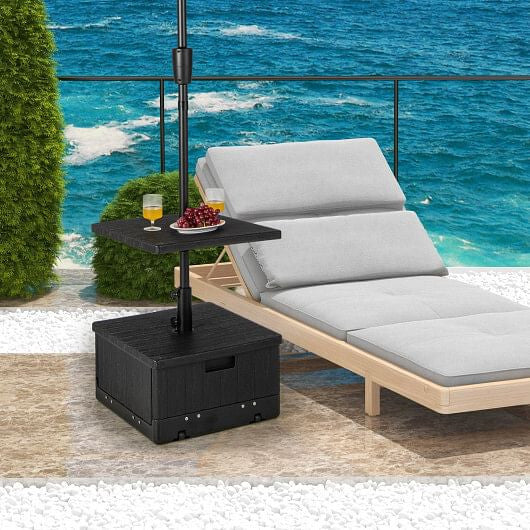 175 LBS outdoor fillable umbrella base with black table tray, planter box, and rolling wheels — view 2