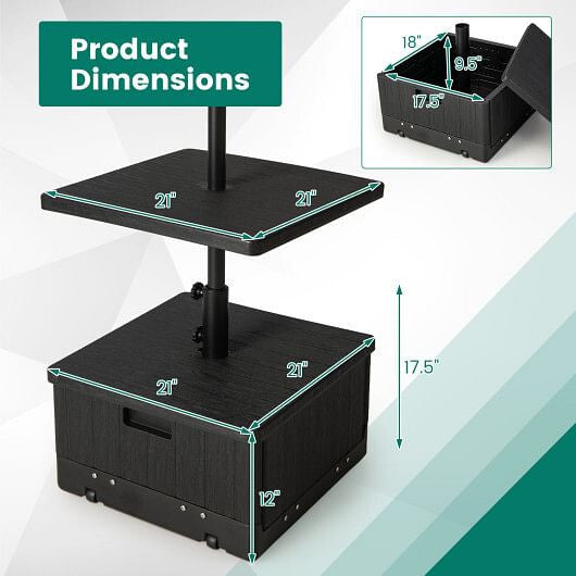 175 LBS outdoor fillable umbrella base with black table tray, planter box, and rolling wheels — view 3