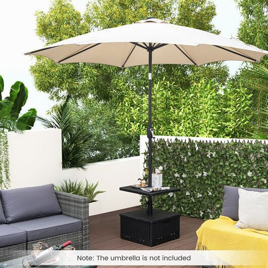 175 LBS outdoor fillable umbrella base with black table tray, planter box, and rolling wheels — view 4