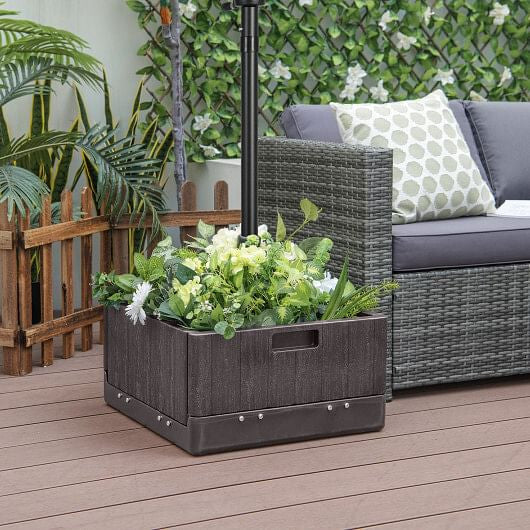 175 LBS outdoor fillable umbrella base with black table tray, planter box, and rolling wheels — view 7