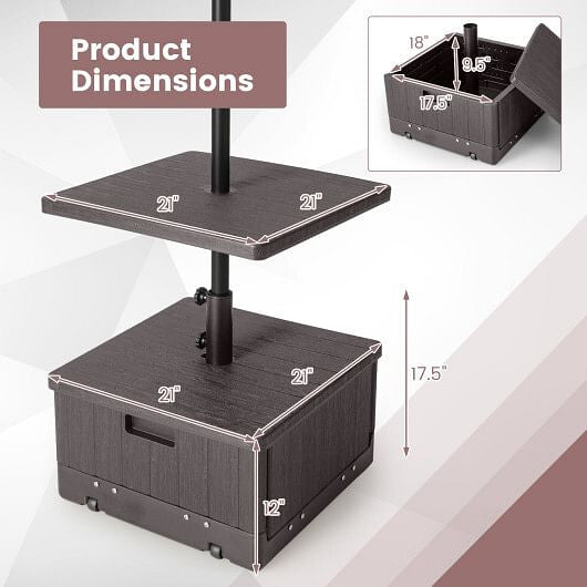 175 LBS outdoor fillable umbrella base with black table tray, planter box, and rolling wheels — view 8