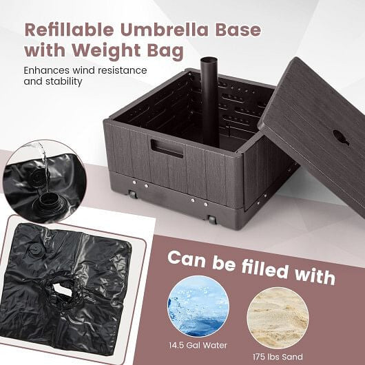 175 LBS outdoor fillable umbrella base with black table tray, planter box, and rolling wheels — view 9