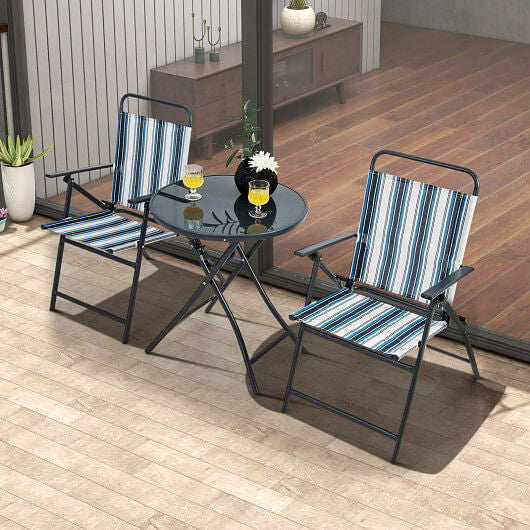 3-piece outdoor folding chair and round table set with breathable fabric and heavy-duty metal frame