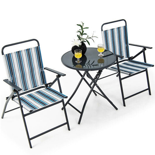 3-piece outdoor folding chair and round table set with breathable fabric and heavy-duty metal frame — view 3
