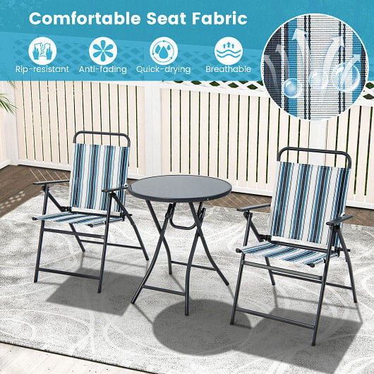 3-piece outdoor folding chair and round table set with breathable fabric and heavy-duty metal frame — view 4