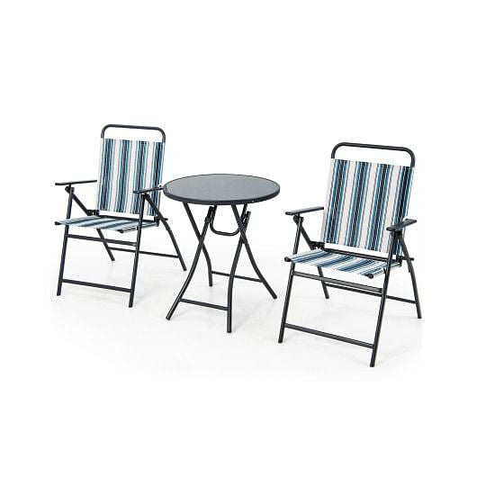 3-piece outdoor folding chair and round table set with breathable fabric and heavy-duty metal frame — view 5