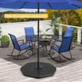 4-piece fillable umbrella base stand in black HDPE material for patio and poolside cantilever umbrellas