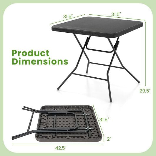 Black 2.6ft foldable dining table with wood grain HDPE surface and non-slip foot pads — view 4