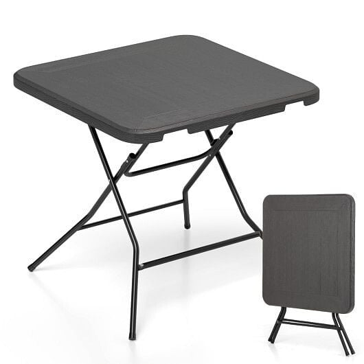 Black 2.6ft foldable dining table with wood grain HDPE surface and non-slip foot pads — view 5