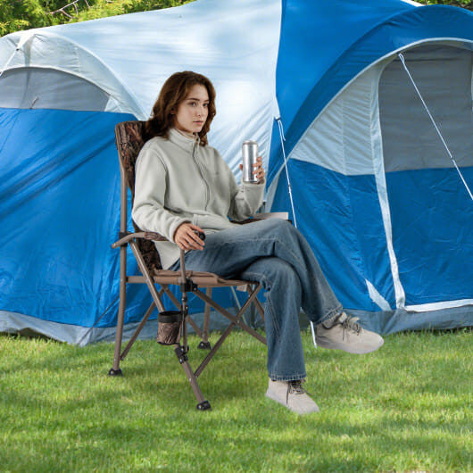 Heavy duty portable folding camping chair with metal frame, cup holder, and anti-slip feet — view 2