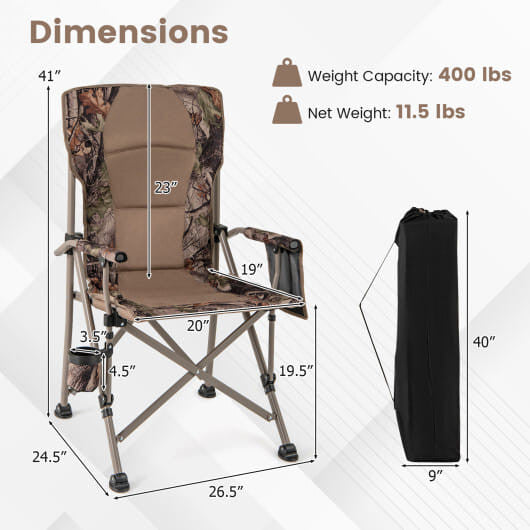 Heavy duty portable folding camping chair with metal frame, cup holder, and anti-slip feet — view 3