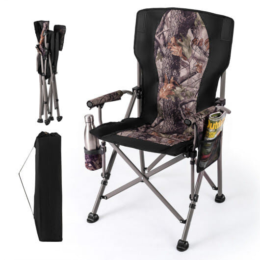 Heavy duty portable folding camping chair with metal frame, cup holder, and anti-slip feet — view 5