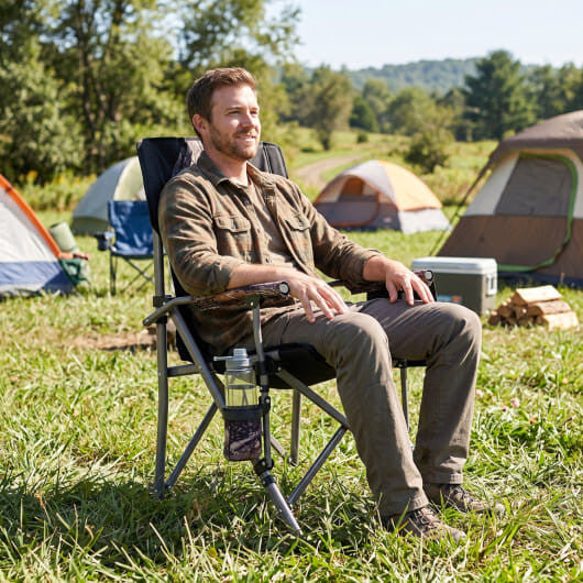 Heavy duty portable folding camping chair with metal frame, cup holder, and anti-slip feet — view 7