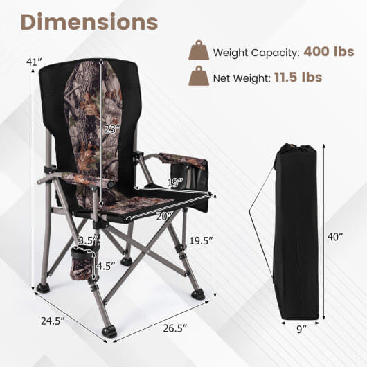 Heavy duty portable folding camping chair with metal frame, cup holder, and anti-slip feet — view 8