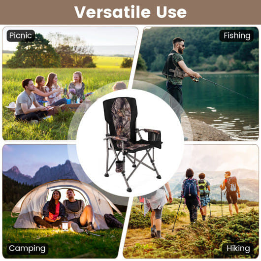 Heavy duty portable folding camping chair with metal frame, cup holder, and anti-slip feet — view 9