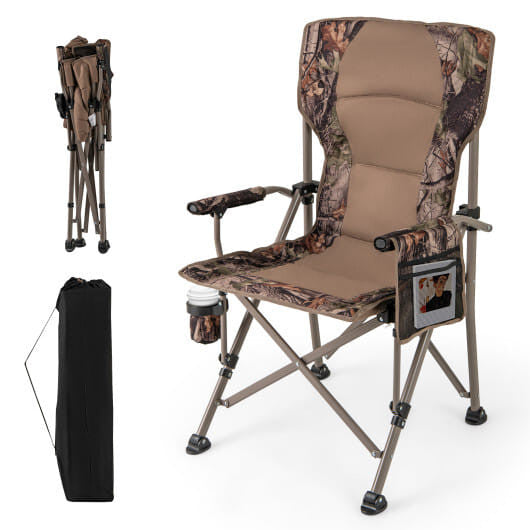 Heavy duty portable folding camping chair with metal frame, cup holder, and anti-slip feet — view 10
