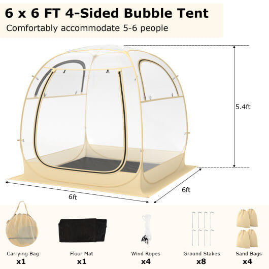 Clear PVC instant pop-up sports tent with roll-up doors, wind ropes, and waterproof floor mat — view 3