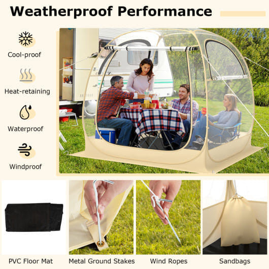 Clear PVC instant pop-up sports tent with roll-up doors, wind ropes, and waterproof floor mat — view 4