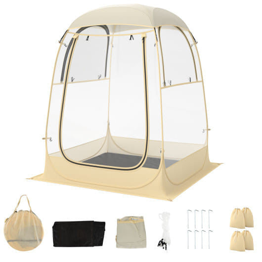 Clear PVC instant pop-up sports tent with roll-up doors, wind ropes, and waterproof floor mat — view 5