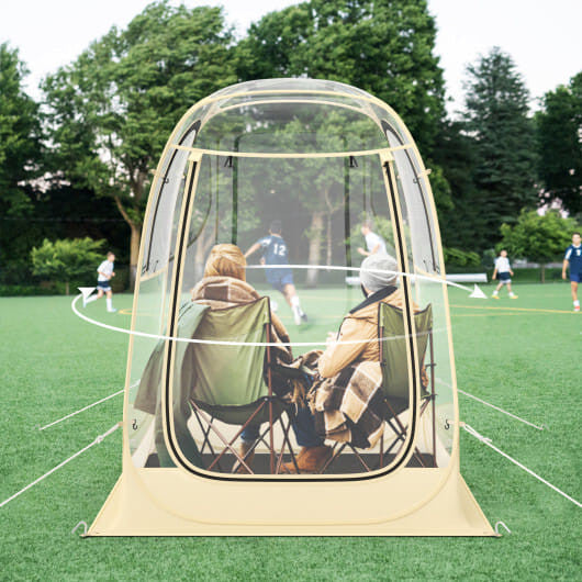 Clear PVC instant pop-up sports tent with roll-up doors, wind ropes, and waterproof floor mat — view 7