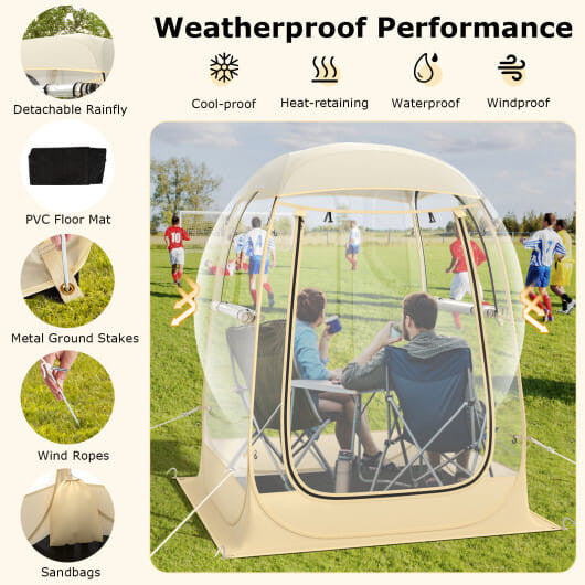Clear PVC instant pop-up sports tent with roll-up doors, wind ropes, and waterproof floor mat — view 9