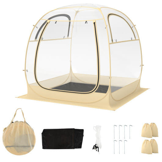 Clear PVC instant pop-up sports tent with roll-up doors, wind ropes, and waterproof floor mat — view 10