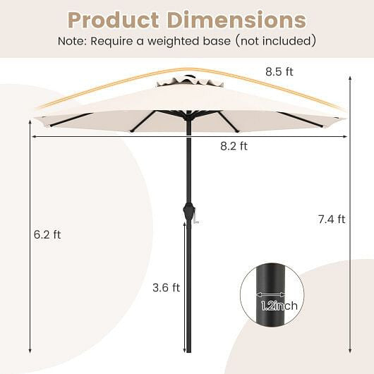 Beige outdoor market umbrella with heavy-duty metal frame and open sun-proof polyester canopy. — view 3