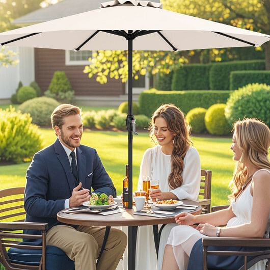 Beige outdoor market umbrella with heavy-duty metal frame and open sun-proof polyester canopy. — view 4