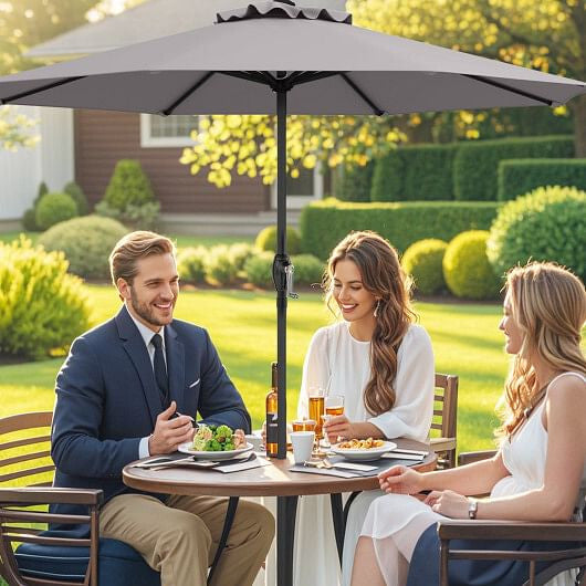 Beige outdoor market umbrella with heavy-duty metal frame and open sun-proof polyester canopy. — view 14