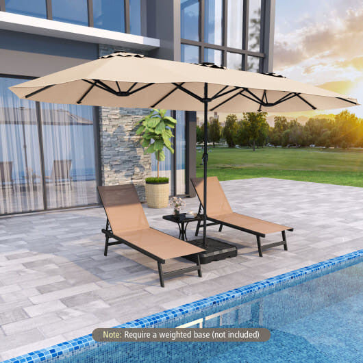 Extra large 15.5ft beige double sided patio umbrella with solar LED canopy lights