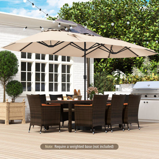 Extra large 15.5ft beige double sided patio umbrella with solar LED canopy lights — view 2
