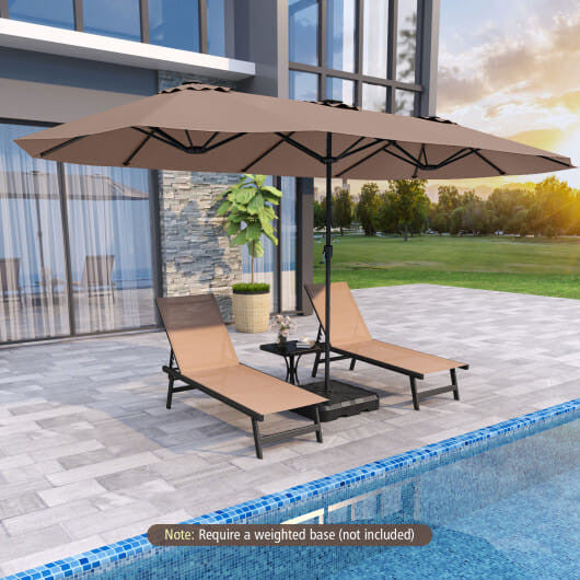 Extra large 15.5ft beige double sided patio umbrella with solar LED canopy lights — view 5