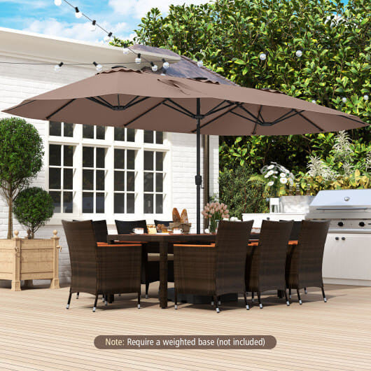 Extra large 15.5ft beige double sided patio umbrella with solar LED canopy lights — view 6