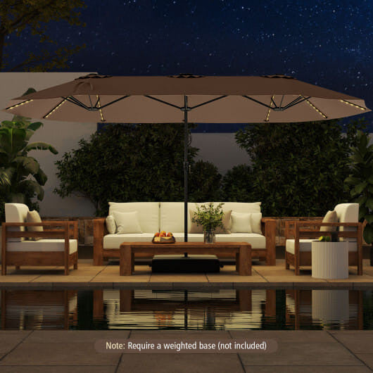 Extra large 15.5ft beige double sided patio umbrella with solar LED canopy lights — view 8
