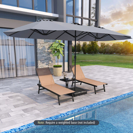 Extra large 15.5ft beige double sided patio umbrella with solar LED canopy lights — view 10