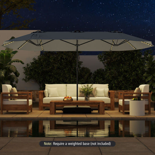 Extra large 15.5ft beige double sided patio umbrella with solar LED canopy lights — view 11