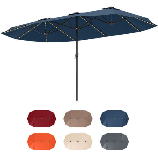 Extra large 15.5ft beige double sided patio umbrella with solar LED canopy lights — view 12