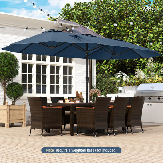Extra large 15.5ft beige double sided patio umbrella with solar LED canopy lights — view 13