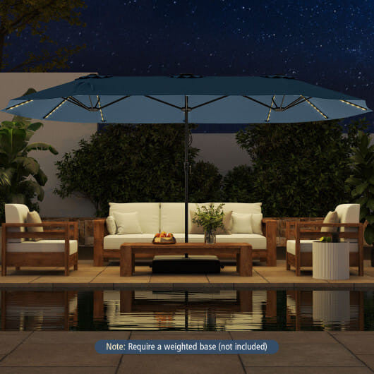Extra large 15.5ft beige double sided patio umbrella with solar LED canopy lights — view 15