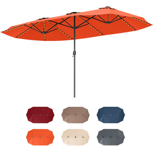 Extra large 15.5ft beige double sided patio umbrella with solar LED canopy lights — view 16