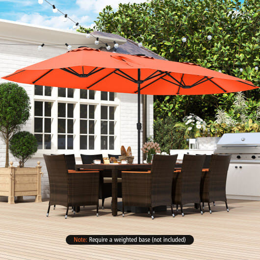 Extra large 15.5ft beige double sided patio umbrella with solar LED canopy lights — view 17