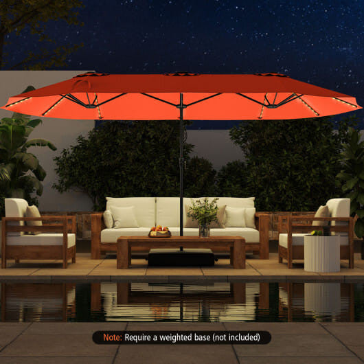 Extra large 15.5ft beige double sided patio umbrella with solar LED canopy lights — view 18