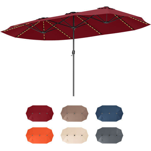 Extra large 15.5ft beige double sided patio umbrella with solar LED canopy lights — view 19
