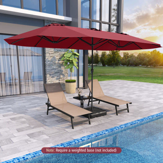 Extra large 15.5ft beige double sided patio umbrella with solar LED canopy lights — view 20