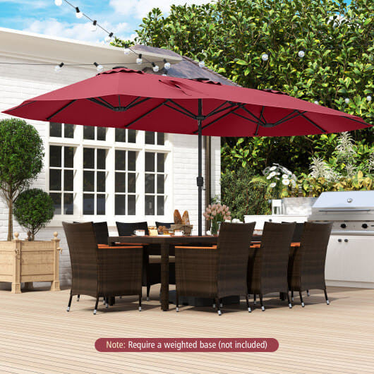 Extra large 15.5ft beige double sided patio umbrella with solar LED canopy lights — view 21