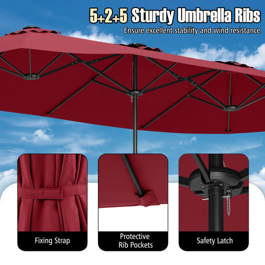 Extra large 15.5ft beige double sided patio umbrella with solar LED canopy lights — view 23