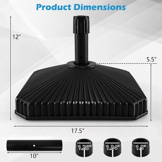 Black fillable patio umbrella base with decorative shell texture and three interchangeable adapter rings — view 3
