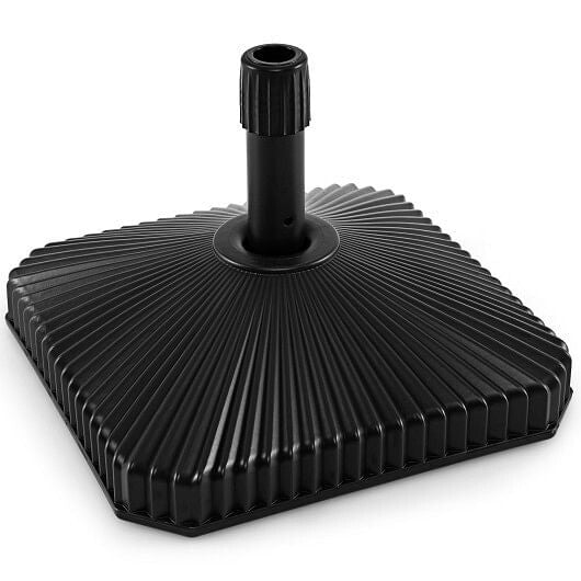Black fillable patio umbrella base with decorative shell texture and three interchangeable adapter rings — view 5